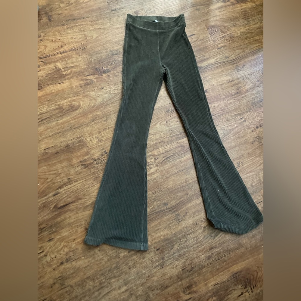green flared pants